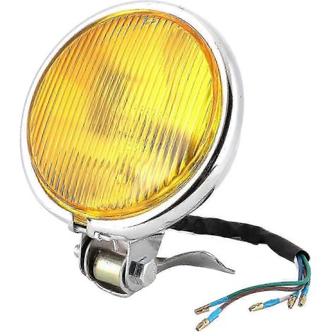 Phare de moto universel style rétro vintage, accessoire de modification pour moto. Coque argentée, verre jaune. (1/5)