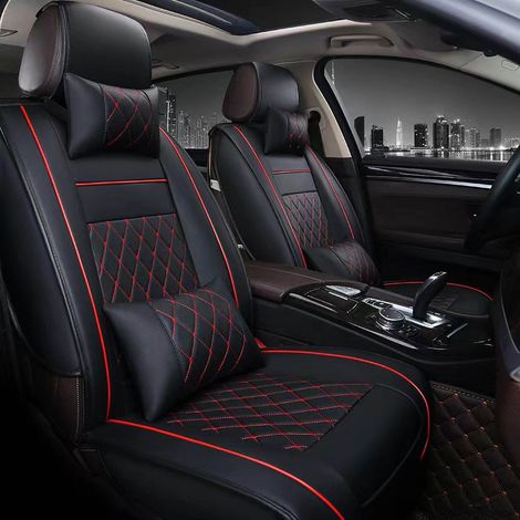 Housse de siège de voiture en similicuir perméable à l'air, protection unique automobile pour véhicule, noir et rouge.
