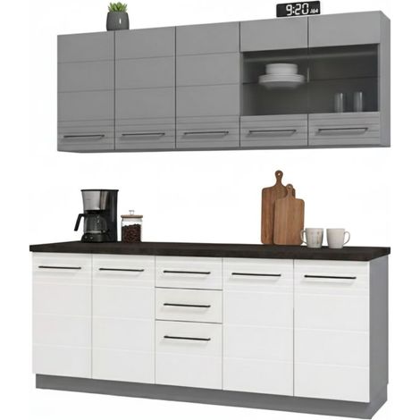 Cocina Zambana, Mueble con 2 Cajones, 9 Estantes, 10 Puertas, Blanco, Electrodomésticos no incluidos (1/5)