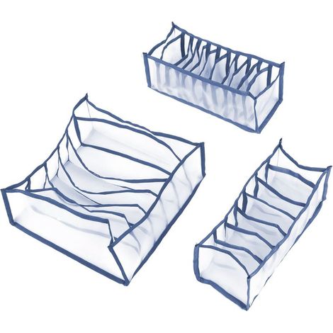 Set aus 3 faltbaren Aufbewahrungsboxen für Unterwäsche, Socken und BHs, mit Fächern und Trennschubladen (grau)