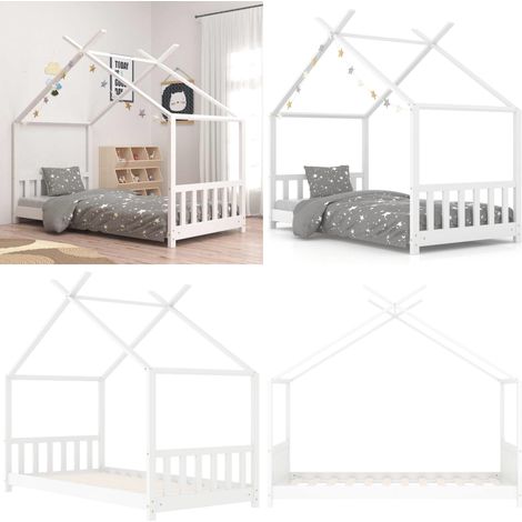 Cadre de lit d'enfant Blanc Bois de pin massif 80x160 cm - Cadre de lit - Lit enfant bois (1/5)