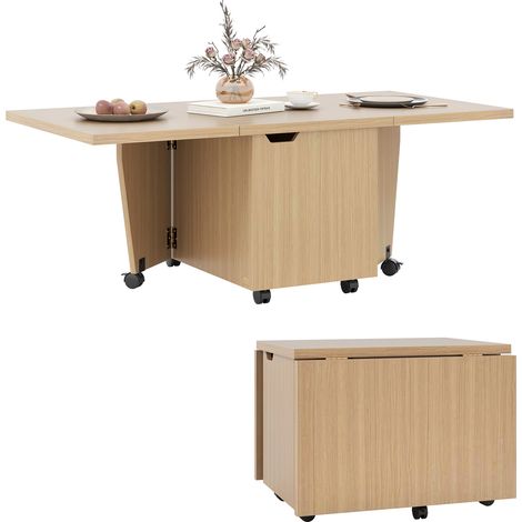 COSTWAY 120cm Extendable Center Table Foldable Coffee Table w/Storage-Oak (1/5)