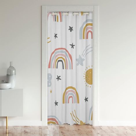 Rainbow Taie d'oreiller Soleil Étoiles Enfants Rideau D'Occultation Garçon Enfants Cartoon Nuage Rideau de Porte Fille Salon Rideau Jaune Rose 1 Pièce 106x203 - 106x203cm (1/5)
