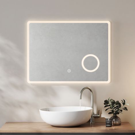 Heilmetz Badspiegel mit Beleuchtung 80x60cm Variabel Dimmbar Licht und Anti-beschlag mit 3x Lupe IP44 Wasserdicht Badspiegel (1/5)