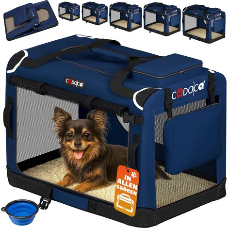 Cadoca Transportadora Para Mascotas S / M / L / XL / XXL / XXXL Transportín Plegable Perros Gatos Bolsa de Transporte Animales 2 Bolsillos Exteriores Incl. Alfombrilla Lavable S - Navy Blue (en)