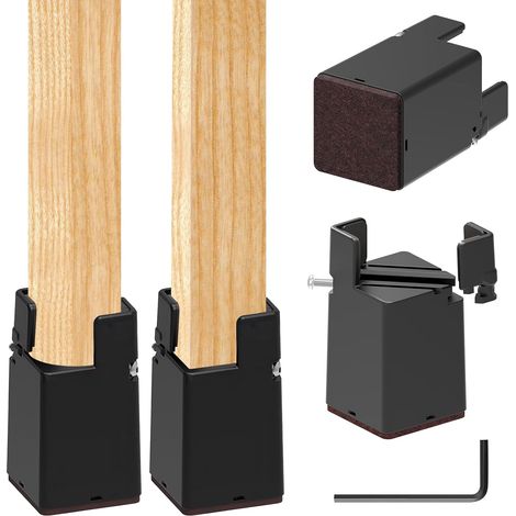 4 pièces rehausseurs de Meuble 7,5cm, Ajustables rehausseurs de Meuble avec Pinces à vis, Charge Lourde pour Pieds carrés Ronds 22-42 mm Compatible chaises Lits (Noir 7,5cm) (1/5)