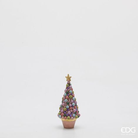 EDG Enzo De Gasperi Decoro Decoglitter Pino di Natale H 17 Cm D 7 Cm Poliresina Mix Rosa