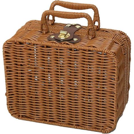 Picknickkorb aus Weide, dekorativer Vintage-Koffer, Kosmetikkorb, Metallverschluss, synthetisches Rattan (1/5)