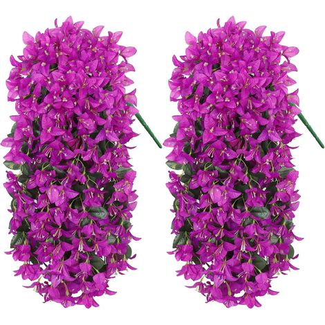 2 Pieces Artificial Flowers Hanging Outdoor Artificial Plants Bougainvillea UV Resistant for Outdoor Garden Patio Balcony Decor (Purple) (1/5)