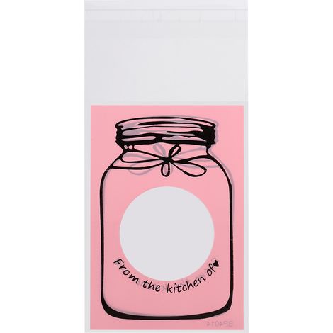 Lot de 100 sachets en plastique alimentaire motif bouteille avec fenêtre, pour bonbons biscuits gâteaux nougat, déco mariage anniversaire, 4 couleurs dont rose, 10 x 7 cm