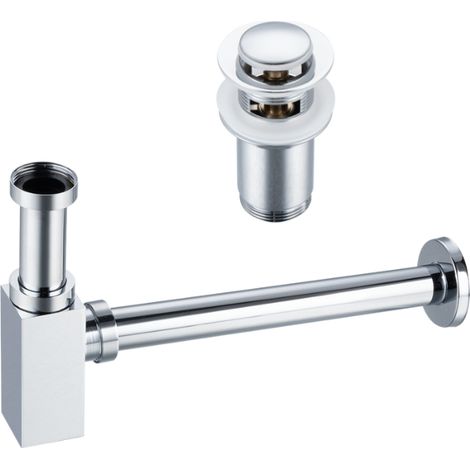 BALNEO - ensemble bonde de lavabo Klik Klak E avec trop-plein chromée + siphon carré chromé en laiton - kit pour lavabo (1/5)
