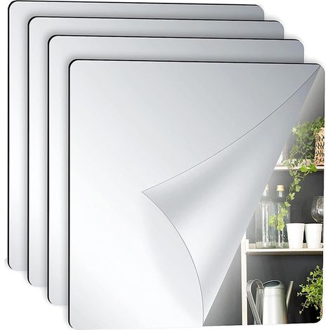 Miroir Autocollant Tendance  Dalles Miroir Pour Salon Chambre Salle De Bain Cuisine Loisirs Tables Projets De Décoration Passionnés D'Art Maison Bureau (1/5)