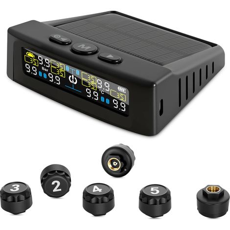 Sistema di monitoraggio della pressione degli pneumatici per camper, sistema TPMS con ricarica solare o USB, TPMS con 6 sensori Sistema di monitoraggio della pressione degli pneumatici per rimorchi
