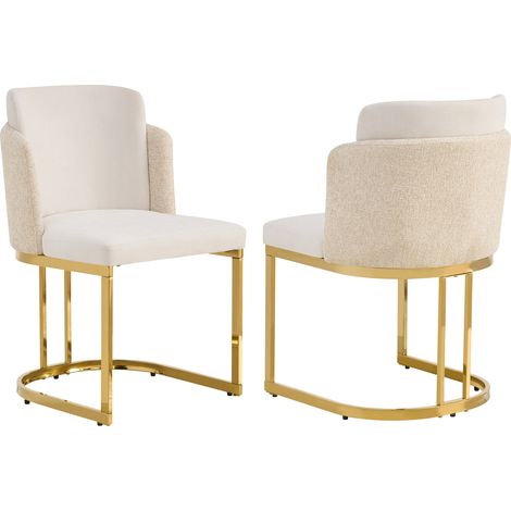 Ensemble de 2 chaises de salle à manger beige avec pieds galvanisés dorés en métal et tissu chenille (1/5)