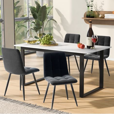 Set tavolo estensibile 180x80x75 cm in MDF bianco con 4 sedie grigie - MEUBLIV (1/5)