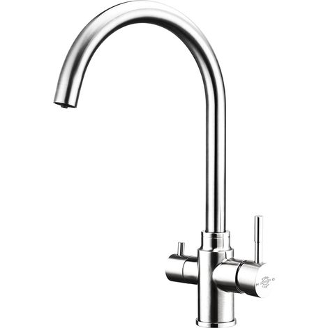 FilterLogic Tazmin 3 Way Triflow Monobloc Mixer Kitchen Filter Tap - Mirrored Steel / Chrome with Free Filter System