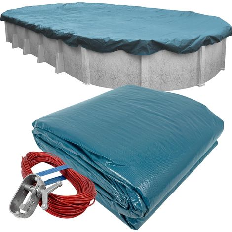 Bâche de Piscine Ovale Bleue très résistante de 6,4 x 12,5 m pour piscines Hors Sol, chevauchement de 1,2 m (Taille de la Couverture de 7,6 x 13,7 m), Solide 35,4 x 3,4 cm, 82,5 g/yd2, Style (1/5)