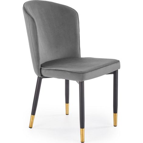 Chaise en velours gris avec dossier enveloppant et pieds dorés ARIEL (1/5)