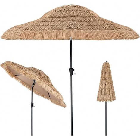 COSTWAY Parasol Paille PE Inclinable 275 cm, Style Hawaïen Exotique 12 Couches, 8 Baleines, Parasol de Jardin Exterieur en Polyester, Manivelle