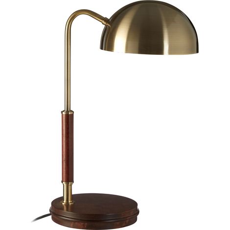 Interiors by Premier Wooden Base Antique Brass Finish Task Lamp, Linear Tube Design Bedside Table Light, Sleek Lamp On A Table (1/5)