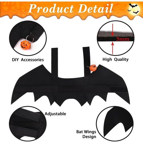 Costume di Halloween per cani e gatti, ali di pipistrello per gatti e cani con campana a forma di zucca, vestiti regolabili per animali domestici, per feste di Halloween e cosplay, taglia M (1/4)