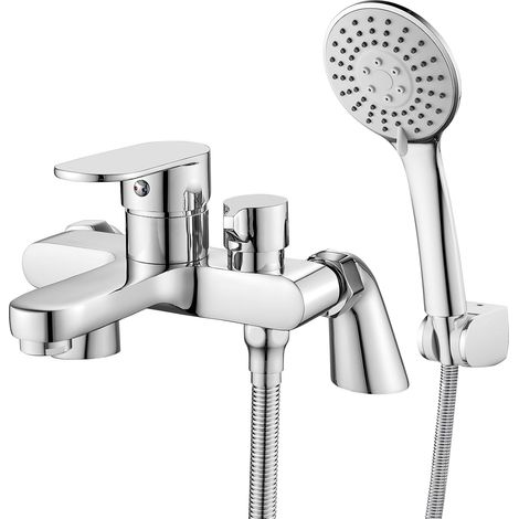 Robinets de baignoire avec fixation de douche - Mitigeur de baignoire moderne à levier unique - 180 mm - Laiton chromé - Douchette à 3 modes - Tuyau de douche de 1,5 m
