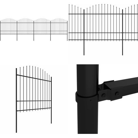 Valla de jardín con punta de lanza de acero 714,5x175 cm negra - Cerca de jardín - Valla de acero
