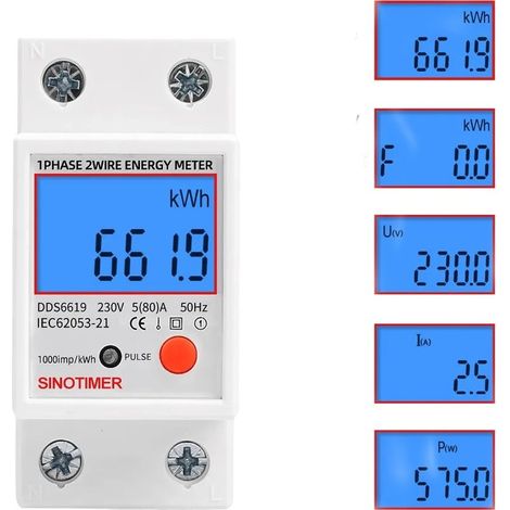 Compteur électronique monophasé multifonction - Affichage LCD rétroéclairé - Rail DIN - 5-80A 230V - Dimensions : 7.83.56.5cm (1/5)