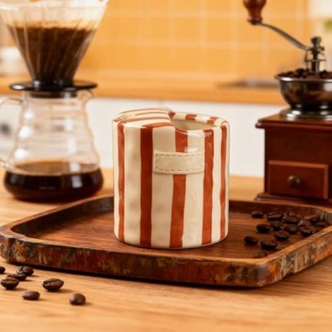 Tasse à café en céramique peinte à la main à rayures de 295 ml, tasse en porcelaine d'art rétro pour café, thé, tasse résistante à la chaleur antidérapante pour la maison, la cuisine, la salle à (1/5)