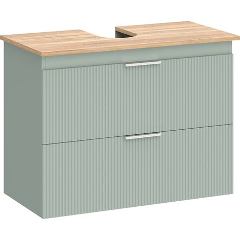 Meuble Sous-Lavabo Salle de Bain 2 Tiroirs Style Moderne Vert Bois Naturel 80 x 40 x 60 cm