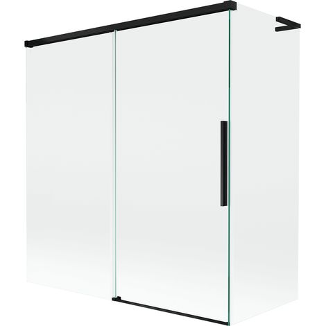 Mexen Rox L Badewannen-Faltwand 2-türig verschiebbar 150 + 70 x 150 cm, transparent, schwarz - 8C9L-150-070-70-00