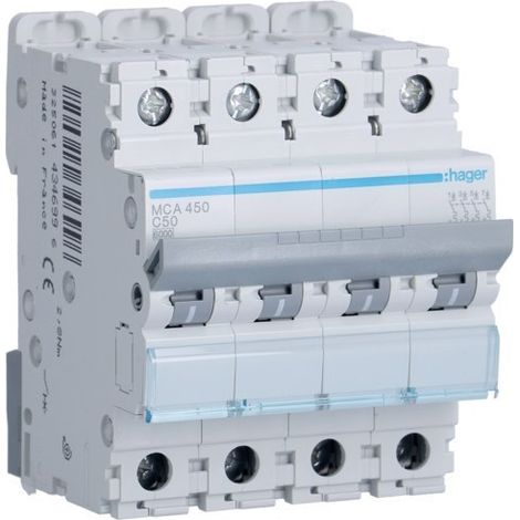 HAGER MCA450 Disjoncteur courbe M-C 6kA 4P 50A