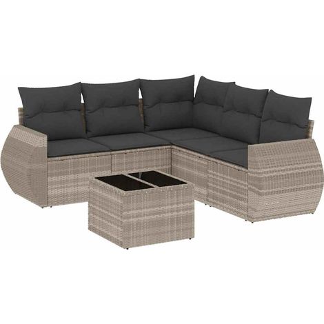 vidaXL Set Divano da Giardino 6pz con Cuscini Grigio Chiaro Polyrattan (1/5)