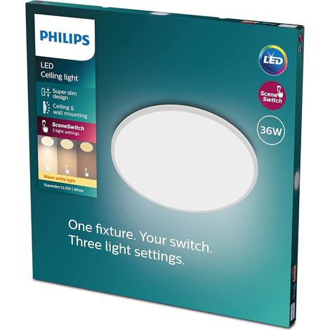 Plafonnier ROND à panneau LED SceneSwitch à intensité variable, 3 ambiances différentes, blanc chaud 36W. pour l'éclairage intérieur, le salon et la chambre, blanc (1/5)