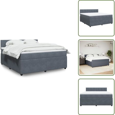 Colchón terciopelo - vidaXL Cama box spring con colchón terciopelo gris oscuro 180x200 cm - Cama con cabecero