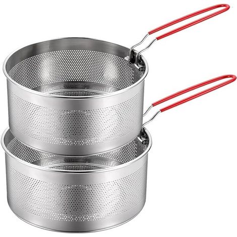 Colador de pasta de acero inoxidable (paquete de 2) – Mango extraíble – Cesta coladora profunda para pasta, verduras, freír y cocinar (1/5)