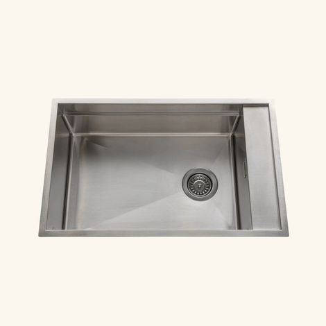 Évier sous plan inox lisse Luisina RIMTICA 1 très grand bac 1 petit égouttoir - passoire incluse (1/4)