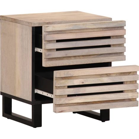 Table de chevet Cabinet de chevet Table de nuit 40x34x46 cm bois de manguier massif blanchi (1/5)