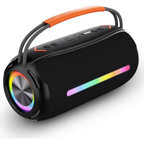 Enceinte Bluetooth portable 40 W stéréo double basse puissante avec éclairage d'ambiance LED, étanche IPX7, batterie 2400 mAh, TWS, AUX, carte TF, sans fil, pour l'extérieur (noir) (1/5)