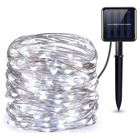 royaluxe-Guirlande Solaire Exterieur, 22 m 200LED Guirlande Lumineuse Exterieure Étanche, 8 Modes Guirlande Extérieure Solaire Décoration pour Jardin Terrasse Cour Noël Mariage Fête, Blanc Froid (1/5)