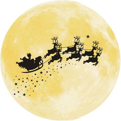 Sticker Murale Luminiscente Noël - Santa Traîneau Renne Lune Étoiles - Décoration Mur Porte Fenêtre Chambre Salle De Bain - 1 Pièce (1/5)