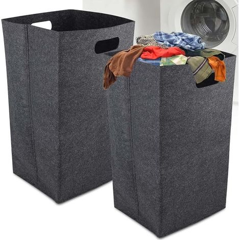 Collapsible Laundry Hampers Narrow Felt Laundry Hampers for Bedroom and Bathroom, Dark Grey (1/5)