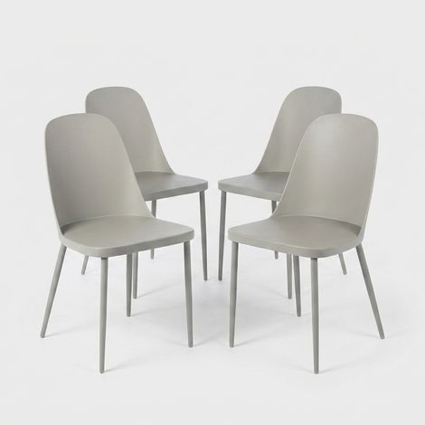 Set de 4 sillas de cocina modernas de polipropileno y metal Athena - Gris claro