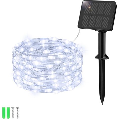 Guirlande lumineuse solaire d'extérieur pour jardin, 5 m, 50 LED, étanche, 8 modes d'éclairage, fil de cuivre. (1/5)