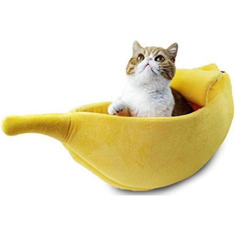 Coussin nid pour animal en forme de banane, panier chaud pour chat et petit chien, jaune, taille M (1/5)