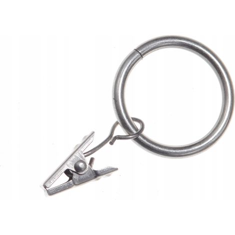 Anneaux avec clips pour tringle à rideaux Fi 16-19 mm, métal chromé, lot de 100. (1/5)