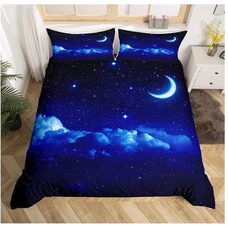 Blue Galaxy Sets de Housse de Couette Parure de Lit sur Le Thème de l'espace 240x260cm Ciel Étoilé Lune Housse de Couette - 90S (1/4)