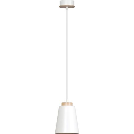 Sospensione 1 Luce Lancillotto A Cono In Acciaio Bianco E Legno Naturale (1/5)