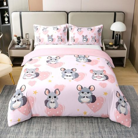 Parure de lit 100 % coton avec housse de couette 135 x 200 cm et 1 taie d'oreiller douce - Motif élan et dessin animé - Pour enfants, garçons et filles (1/5)