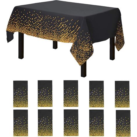 Lot de 10 Nappes Jetables, Motif Pois Dorés, Base Noire, PEVA Épais, 274x137cm, Pour Fête Et Décoration